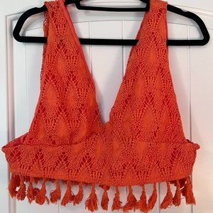 Contrast Guipure Lace Tassel Hem Tank Top